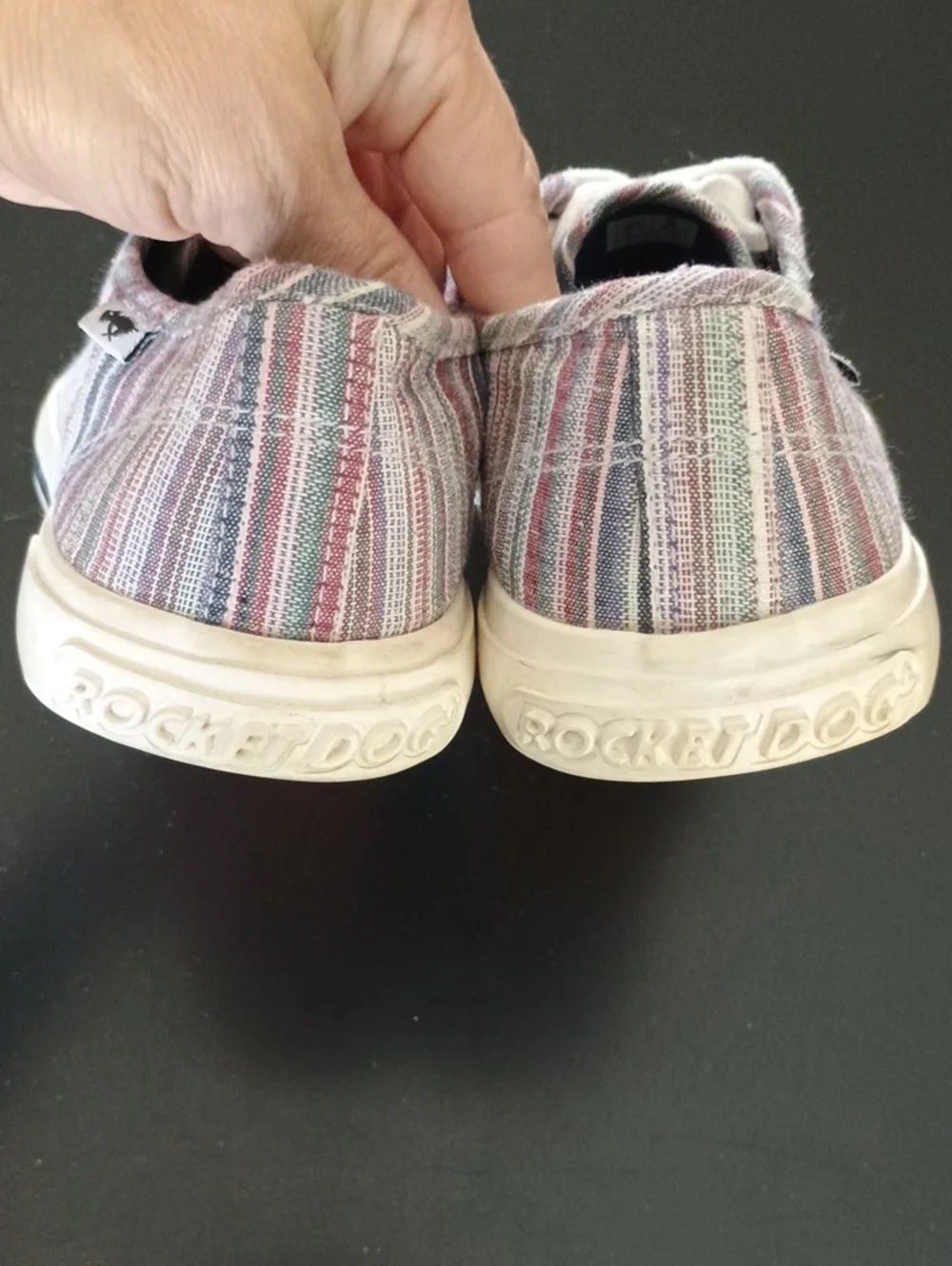 Rocket Dog Women's Striped Canvas Sneakers in Blue, Pink, White